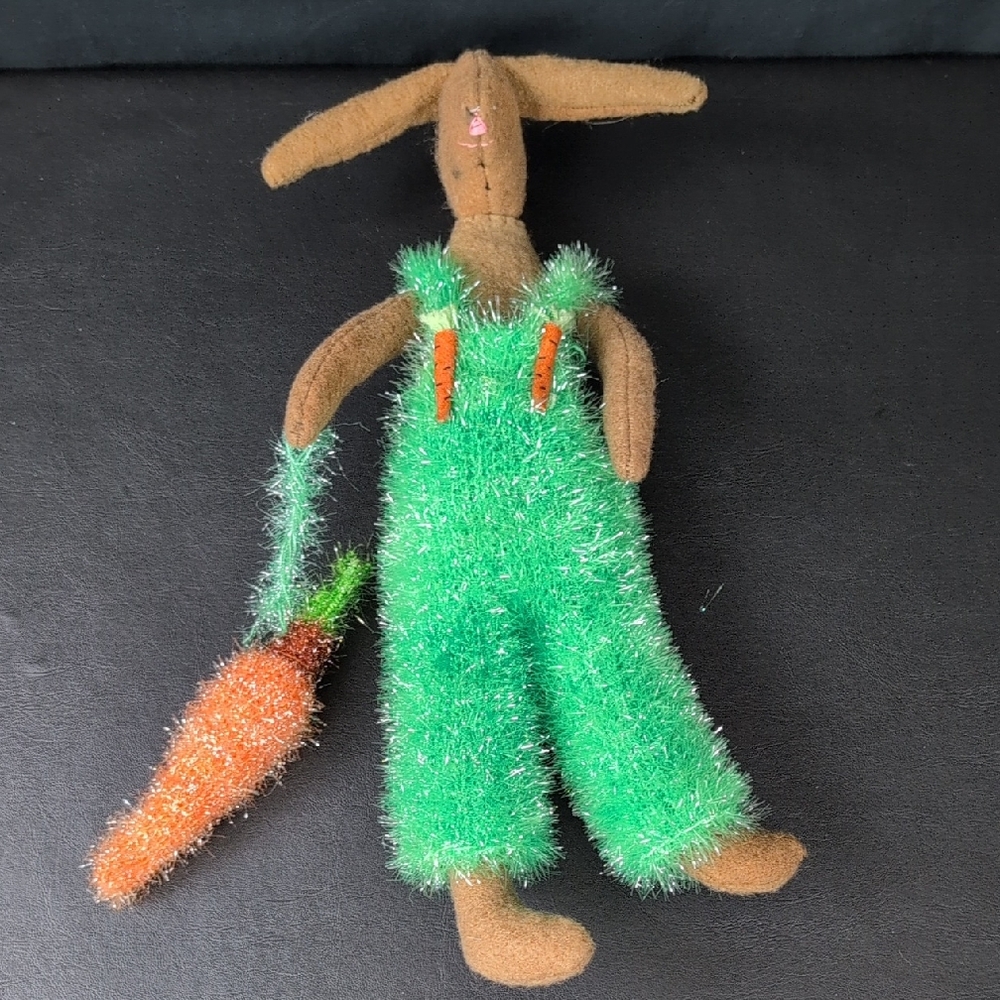 Green Fuzzy Plush EASTER Bunny with Carrot